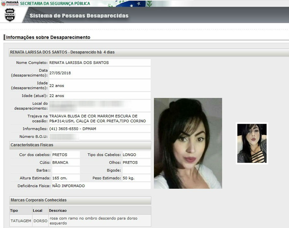 Jovem estÃ¡ na lista de desaparecidos da PolÃ­cia Civil (Foto: ReproduÃ§Ã£o)