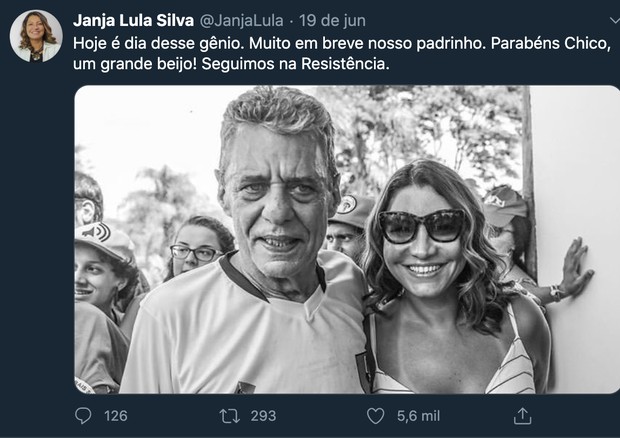 Mulher de Lula avisa que Chico Buarque será padrinho de casamento deles (Foto: Reprodução/Instagram)