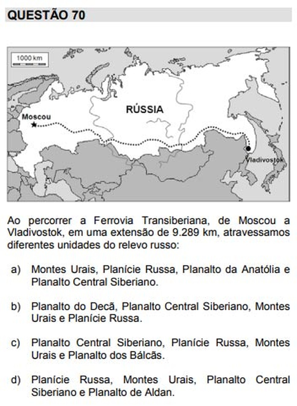 Questão do vestibular da Unicamp 2018 pediu aos candidatos conhecimentos sobre a geografia da Rússia (Foto: Reprodução/Unicamp)