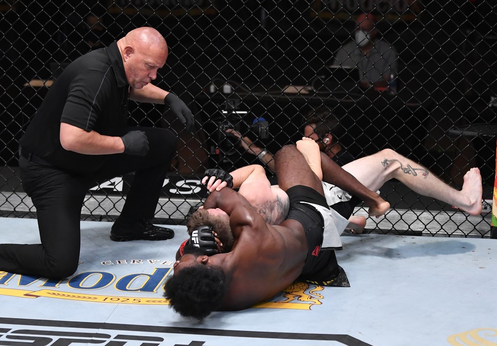 Aljamain Sterling venceu Cory Sandhagen por finalização a 1m28s do R1 — Foto: Getty Images