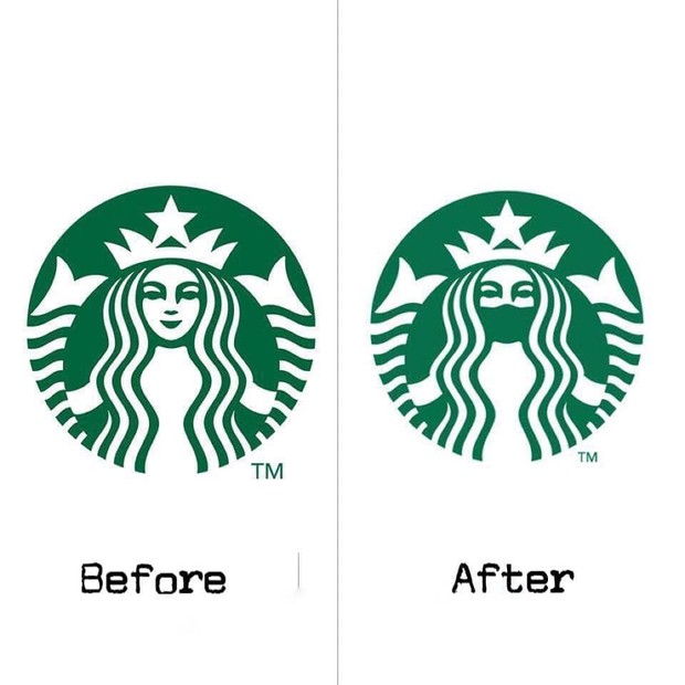 Logotipo do Starbucks usa uma máscara facial (Foto: Reprodução,)