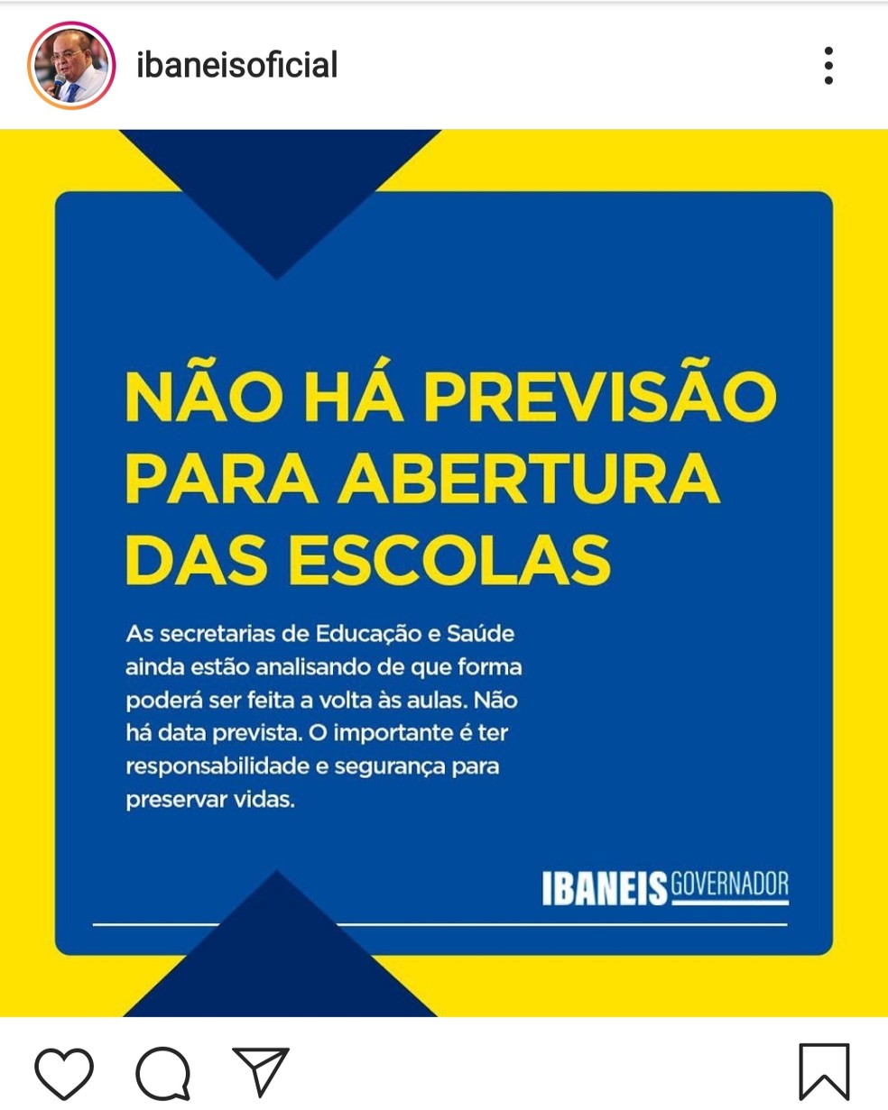 Postagem do governador Ibaneis Rocha em rede social — Foto: Instagram/Reprodução