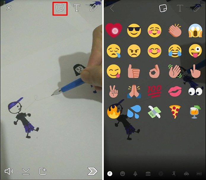 Usuário precisa inserir um dos emojis do Snapchat no vídeo (Foto: Reprodução/Elson de Souza)