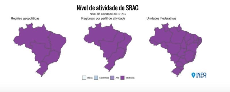 No boletim da FioCruz, nível de atividade da SRAG é classificada como 'muito alta' em todo o Brasil (Foto: DIVULGAÇÃO/BOLETIM INFOGRIPE FIOCRUZ)