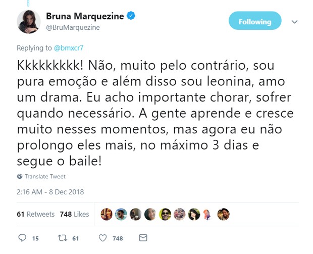 Tweet de Bruna Marquezine (Foto: Reprodução/Twitter)