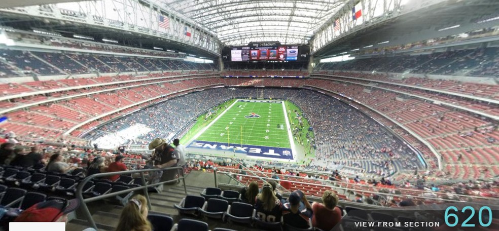 Vista da seção 620 do NRG Stadium, a vista mais longe do campo no Super Bowl 51 (Foto: Reprodução / Rukkus)