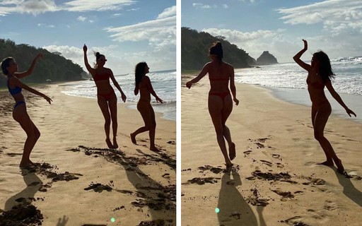 Agatha Moreira e Marina Moschen fazem dancinha em praia de Noronha