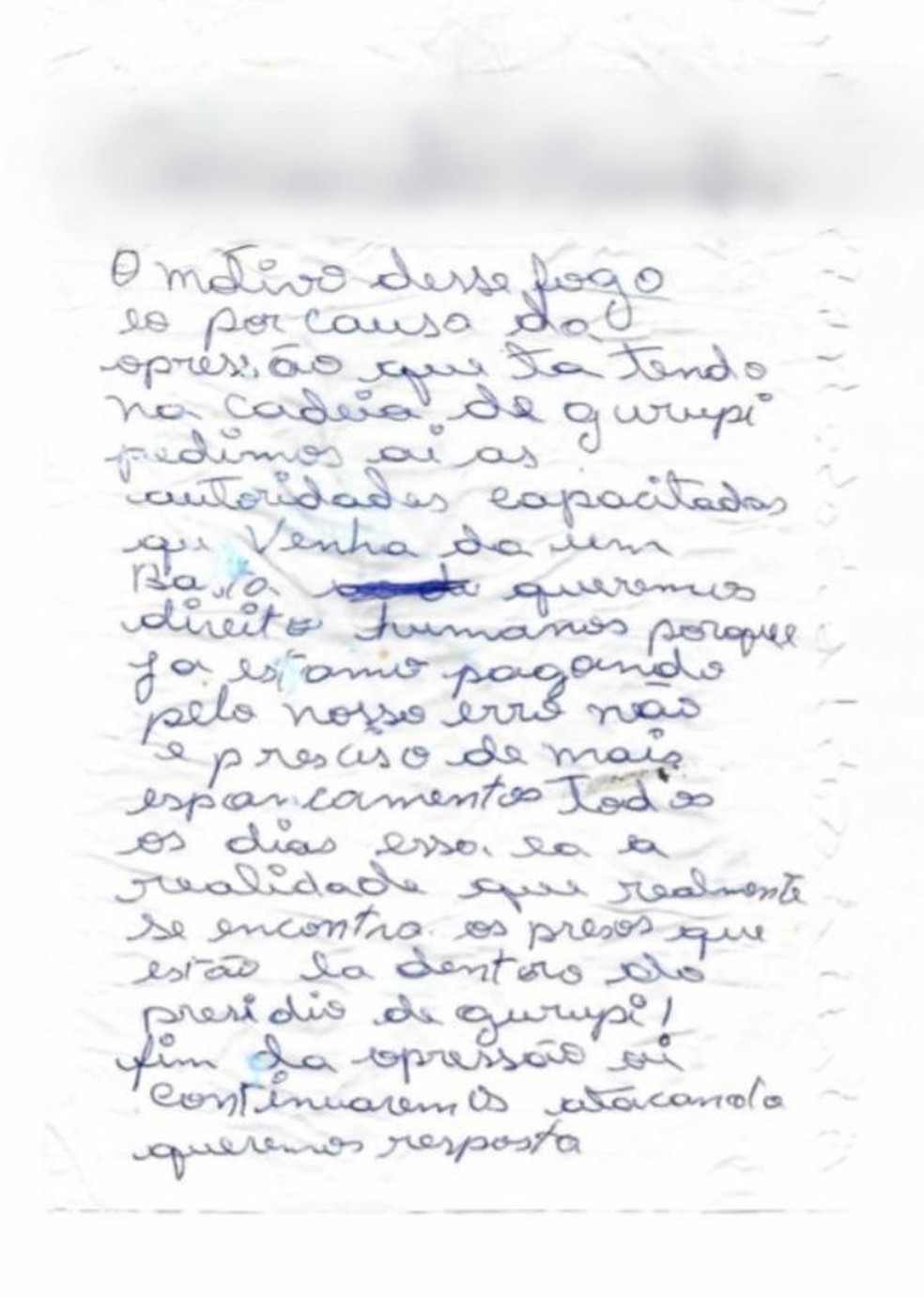 Carta com amea&ccedil;a de novos ataques foi deixada no local do crime &mdash; Foto: Divulga&ccedil;&atilde;o