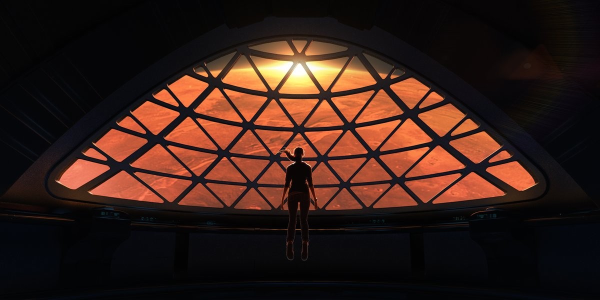 Concepção artística: prestes a se tornar parte da colônia de humanos em Marte, humana do futuro contempla seu novo lar planetário (Foto: divulgação)