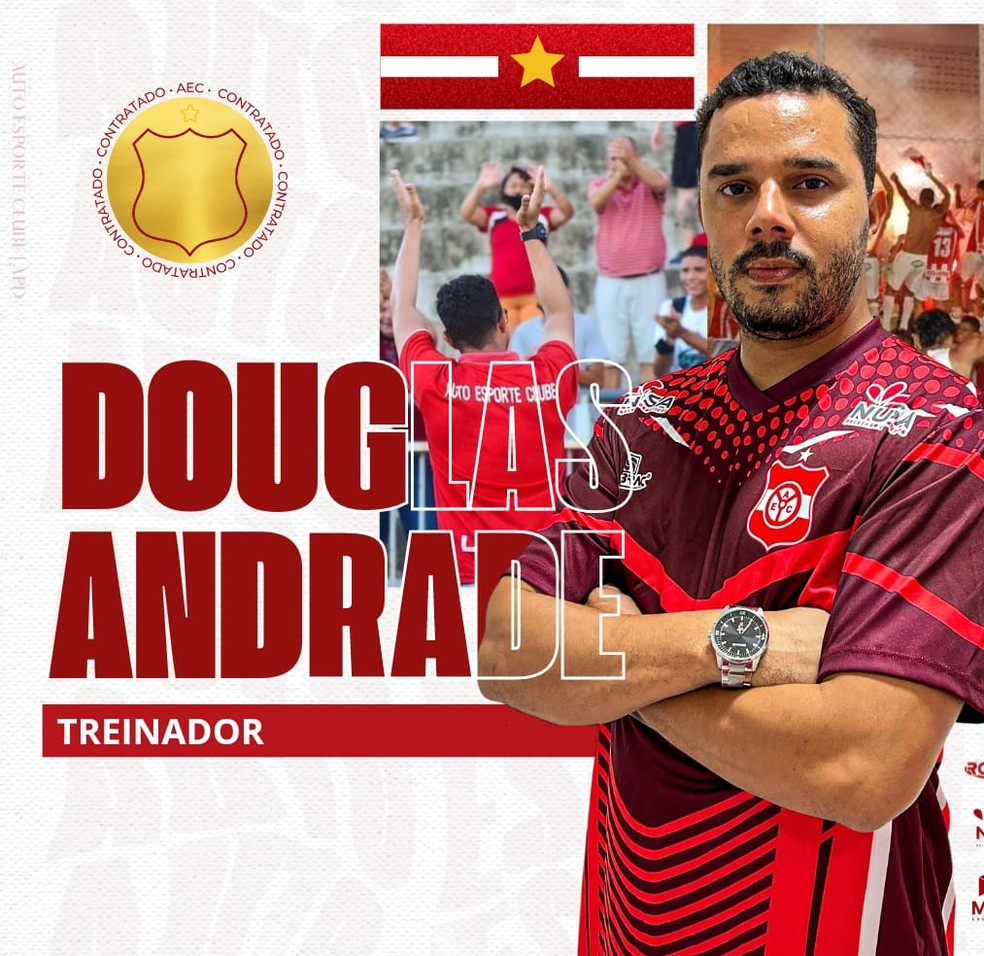 Arte do anúncio do técnico Douglas Andrade no Auto Esporte-PB — Foto: Divulgação / Auto Esporte-PB