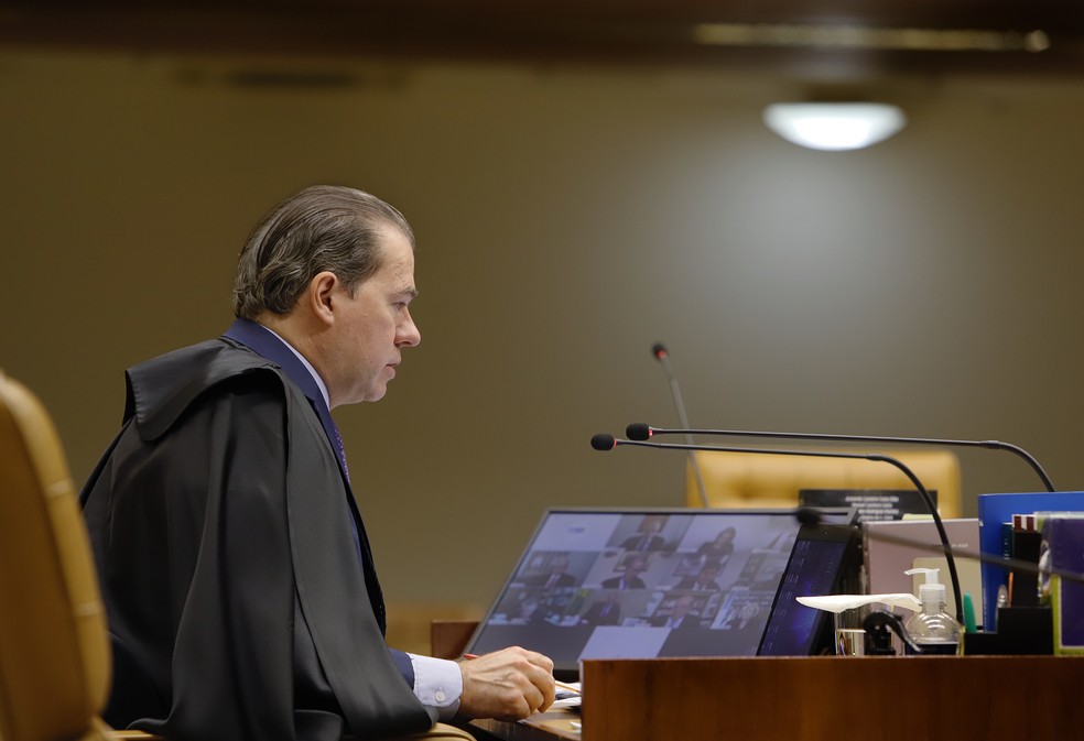 O ministro Dias Toffoli, presidente do Supremo Tribunal Federal (STF), durante sessão no plenário — Foto: Rosinei Coutinho/STF