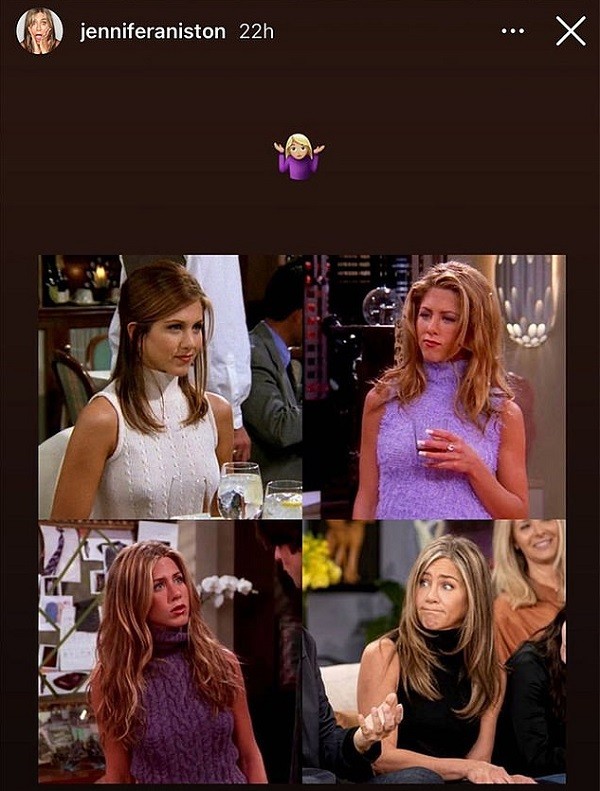 A montagem compartilhada por Jennifer Aniston com os looks dela em Friends e no especial reunindo o elenco da série (Foto: Instagram)