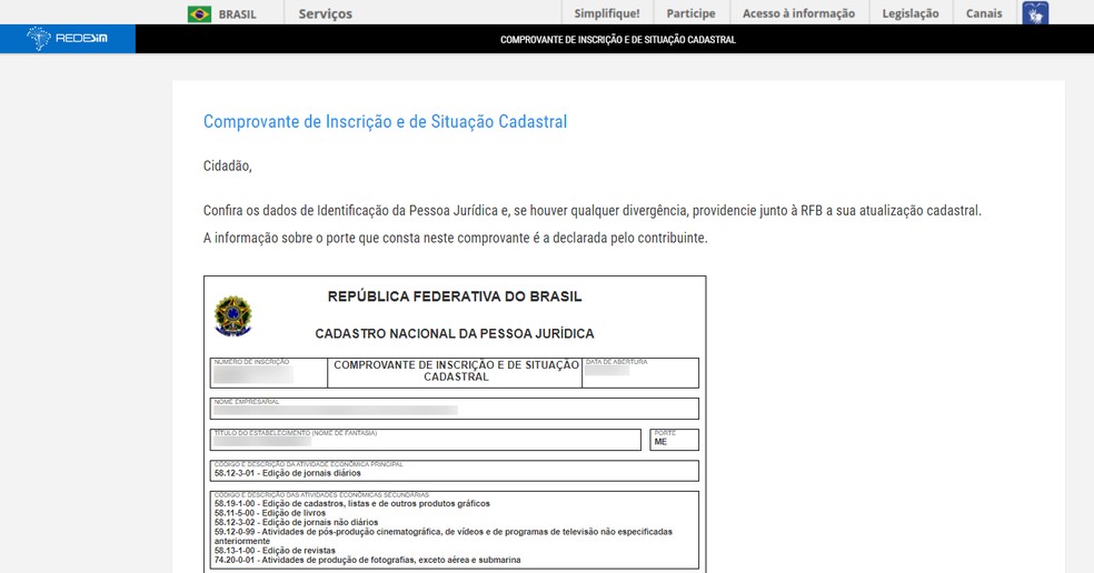 Consumidor pode consultar certificado de Pessoa Jurídica no site da Receita Federal — Foto: Reprodução/Rodrigo Fernandes