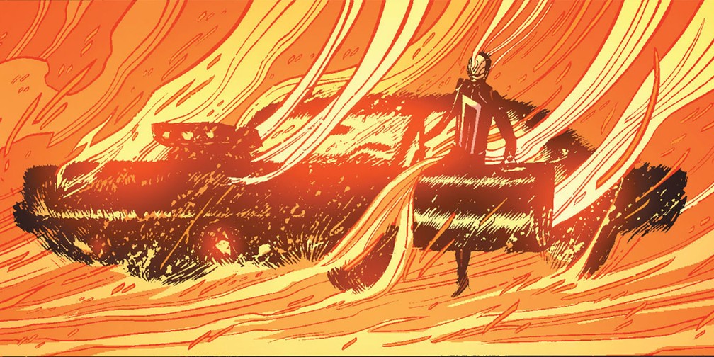 A versão Robbie Reyes do 'Motoqueiro Fantasma' dirige um carro — Foto: Reprodução