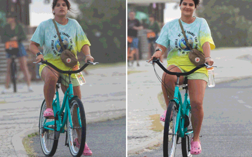 Giulia Costa pedala na orla da Barra da Tijuca, na Zona Oeste do Rio