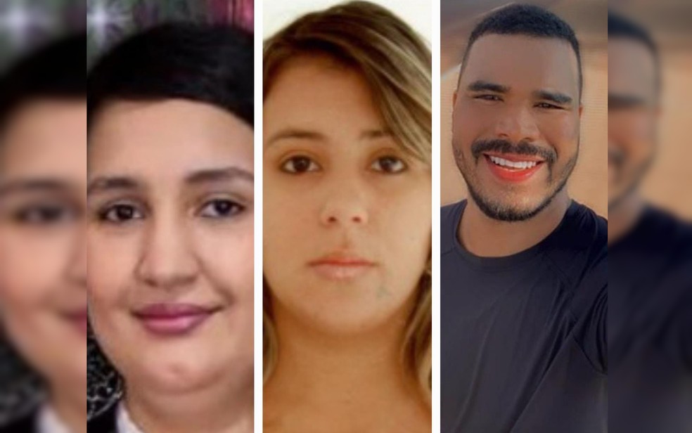 Patricia da Silva Valério (presa) à esqueda, Sthefanny Silva Santos (foragida) ao centro, e Wellington Junio Bernardes Souza (foragido) à direita, já Lucas e Camila não tiveram as imagens divulgadas — Foto: Divulgação/Polícia Civil 