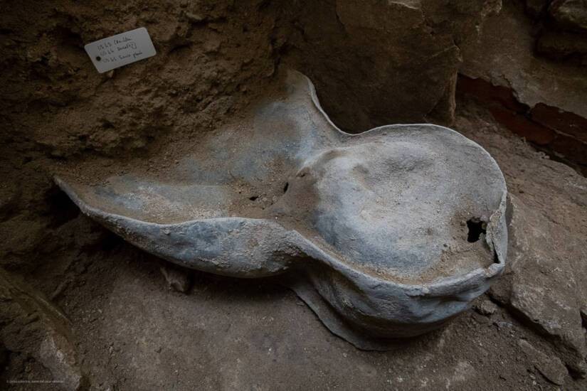 Sarcófago do século 14 descoberto na Catedral de Notre-Dame, em Paris, na França  (Foto: Denis Gliksman, Inrap / Rndp)