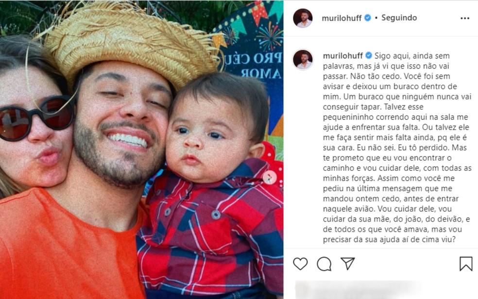Marília Mendonça pediu a Murilo Huff antes de embarcar que cuidasse do filho  — Foto: Instagram/Reprodução