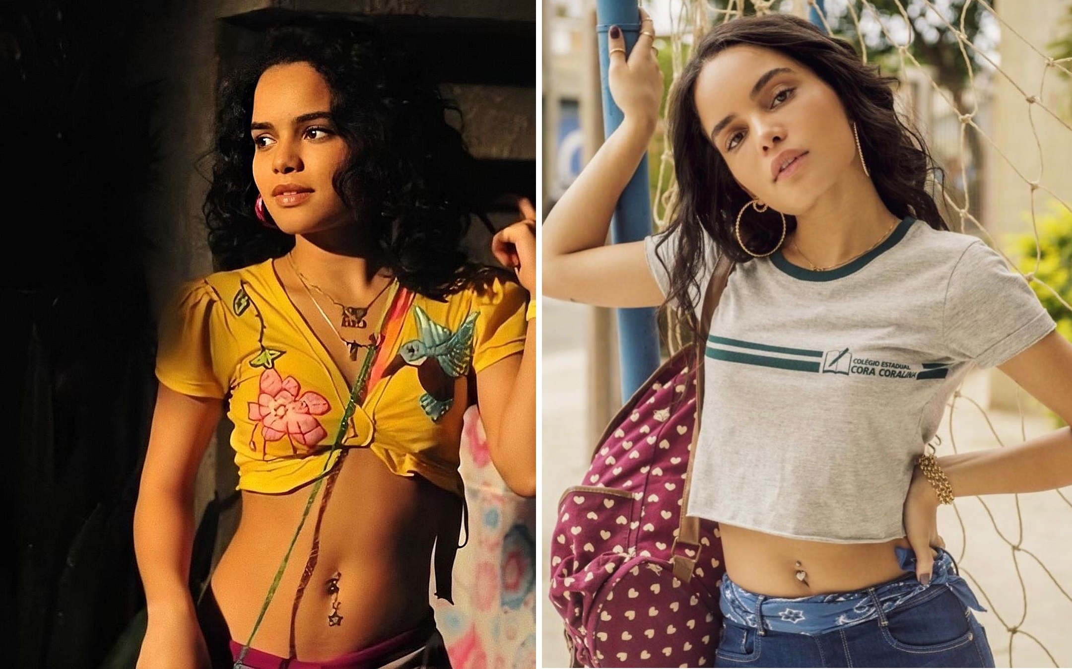 Carol Macedo como Sol, em Fina Estampa (Globo, 2011), e K2, em Malhação - Viva a Diferença (Globo, 2017) (Foto: Reprodução/Instagram)