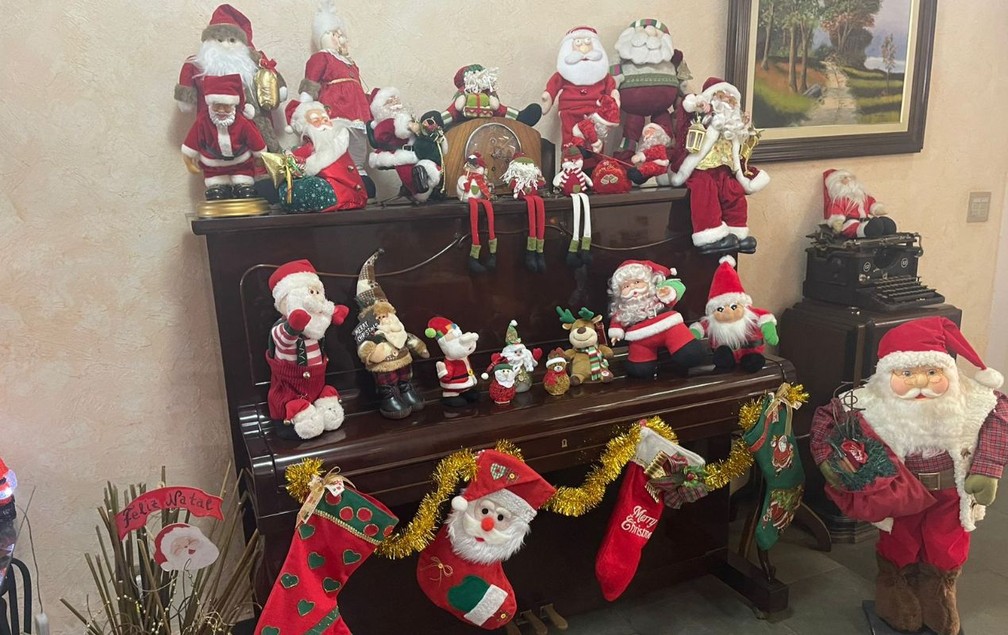 Moradora de Rio Preto coleciona mais de 300 bonecos de Papai Noel — Foto: André Modesto/TV TEM
