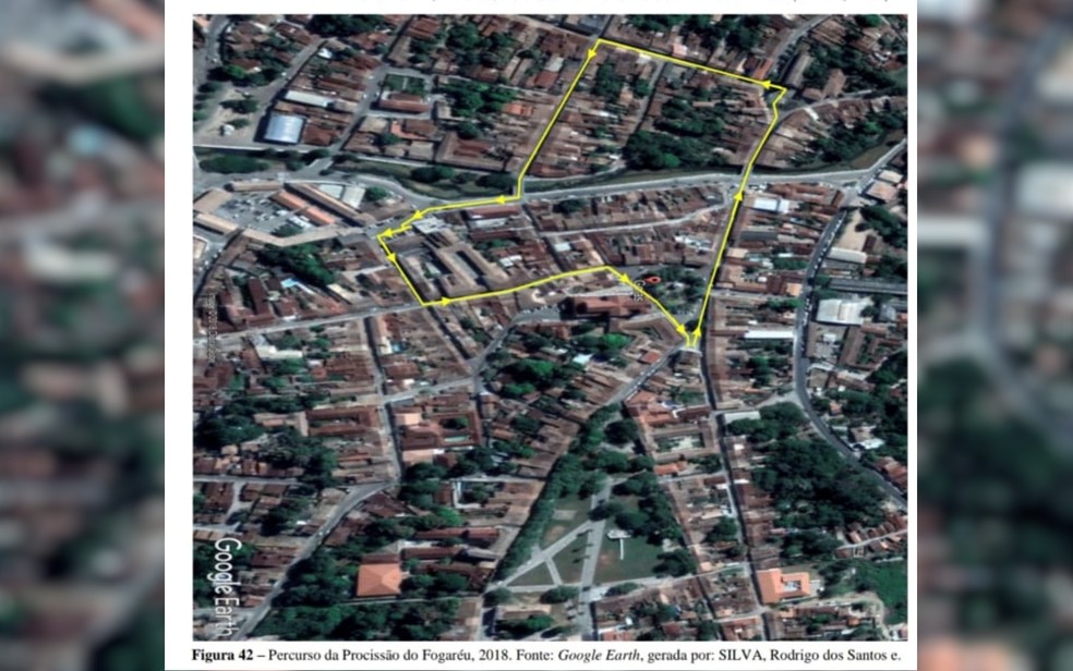 Percurso feito na cidade de Goiás durante a Procissão do Fogaréu — Foto: Reprodução