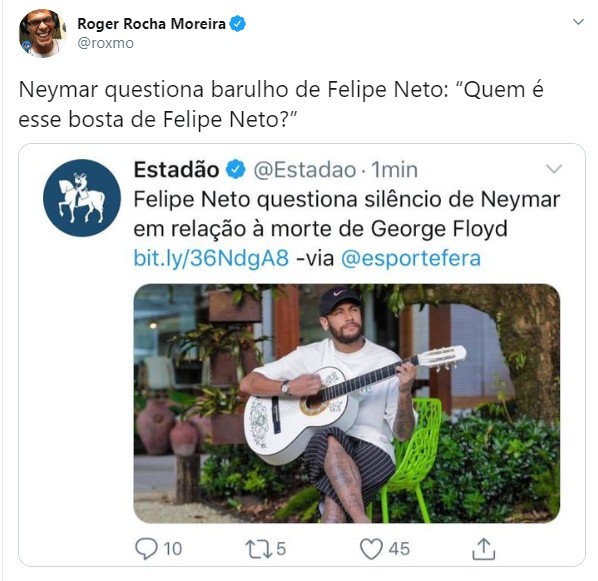 Roger Moreira em tweet na manhã de segunda (1)  (Foto: Reprodução/Twitter)