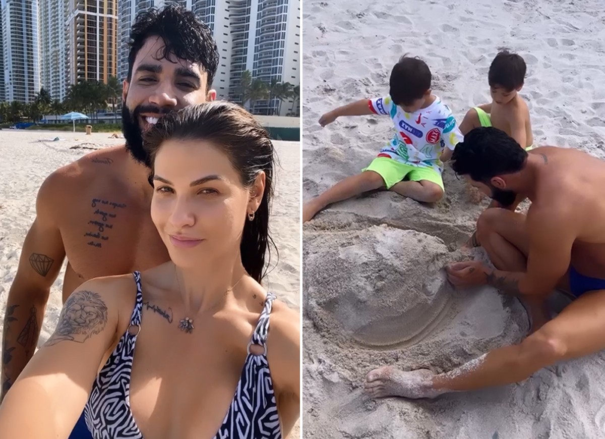 Andressa Suita e Gusttavo Lima curtem praia de Miami com os filhos; vídeos  - Quem | QUEM News