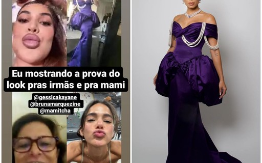 Anitta exibe print de vídeo chamada com mãe, Bruna Marquezine e Gkay para mostrar look do Met Gala