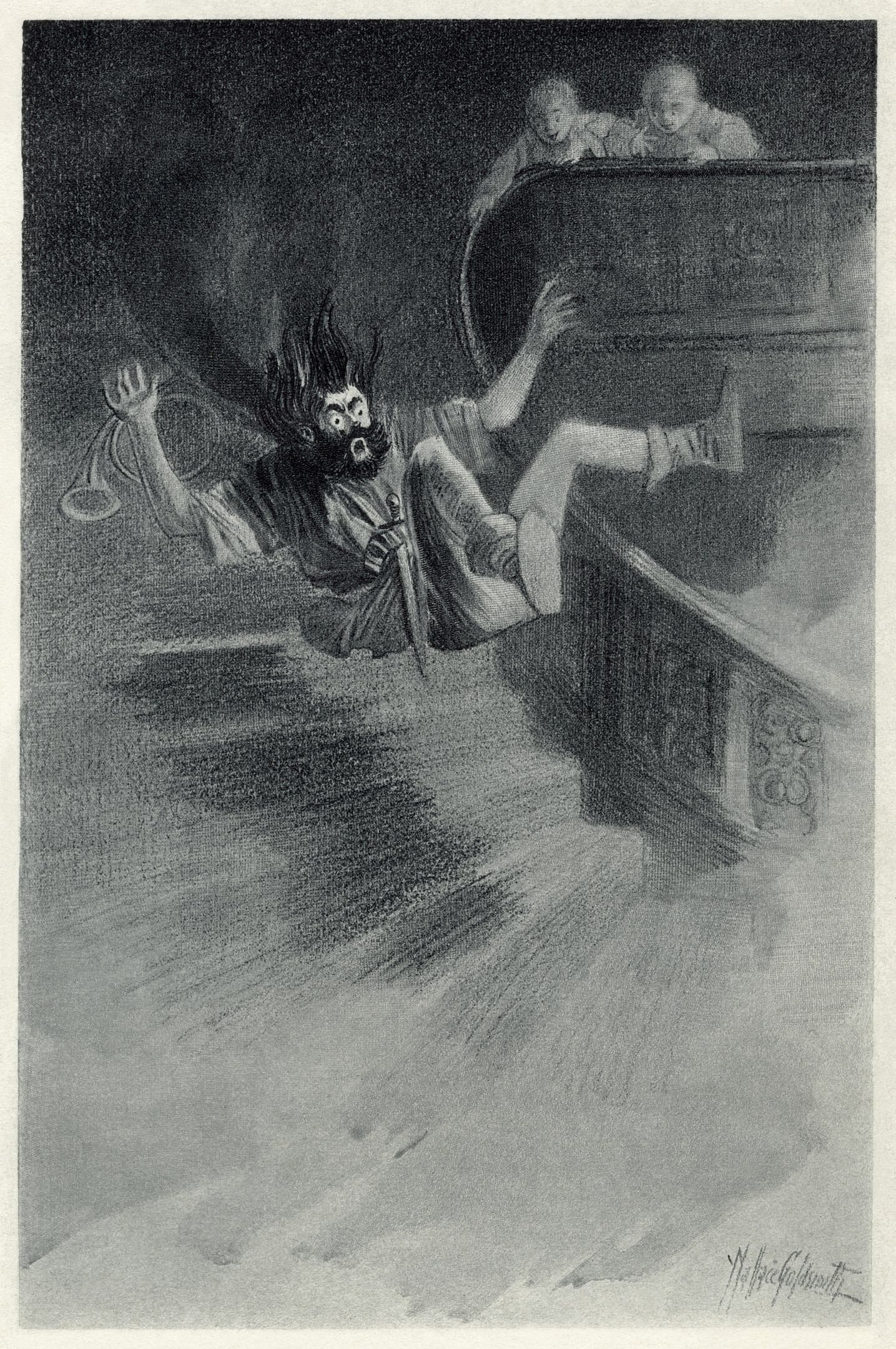 Ilustração retrata os gêmeos apavorando o fantasma de Canterville (Foto: Wallace Goldsmith/Wikimedia Commons)