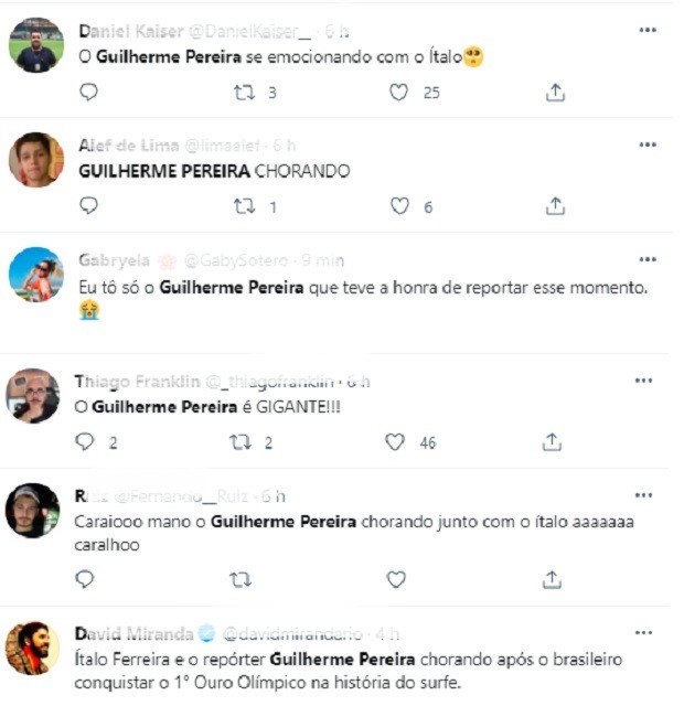 Guilherme Pereira recebe comentários em rede social após se emocionar em cobertura olímpica (Foto: Reprodução/Instagram)