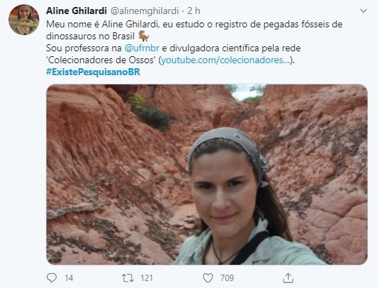 Aline Ghilardi (@alinemghilardi), paleontóloga, professora na Universidade Federal do Rio Grande do Norte e divulgadora científica pela rede 'Colecionadores de Ossos'  (Foto: Reprodução)