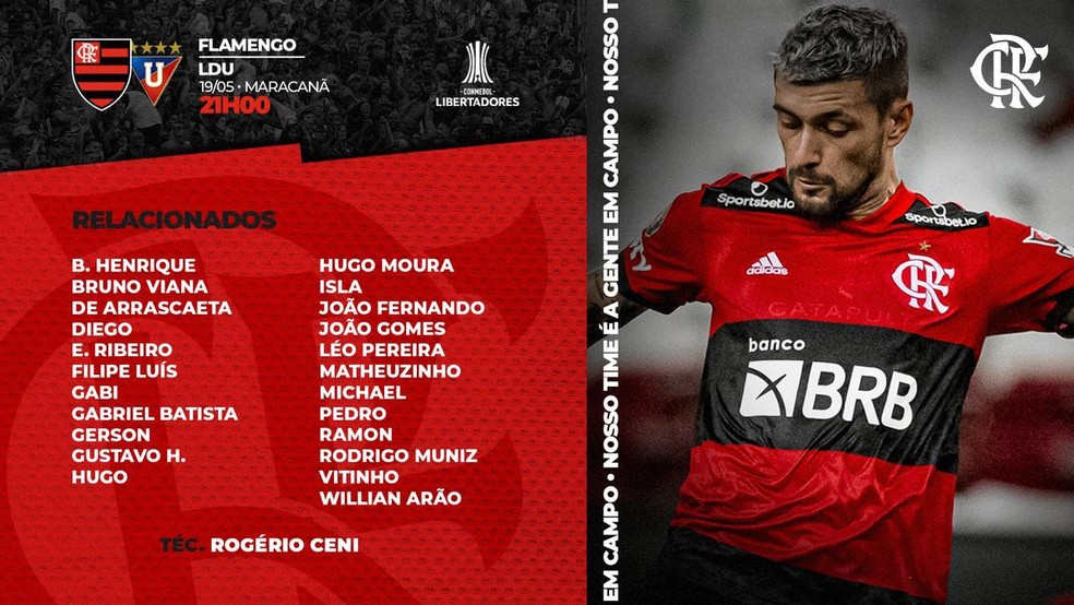 Os relacionados do Flamengo para encarar a LDU &mdash; Foto: Reprodu&ccedil;&atilde;o