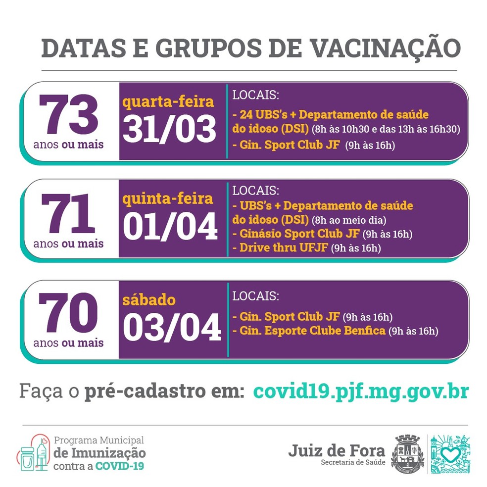 Calendário de vacinação em Juiz de Fora — Foto: Prefeitura/Divulgação
