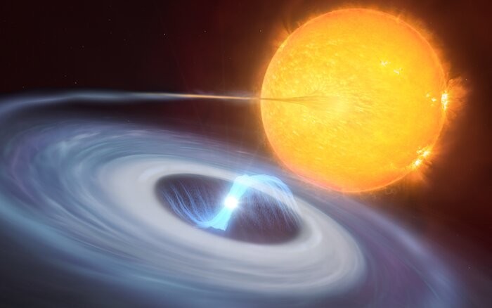 Representação artística de um sistema de duas estrelas onde podem ocorrer micronovas  (Foto: ESO/M. Kornmesser, L. Calçada)