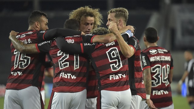 Comemoração do gol de Pedro, do Flamengo, contra o Botafogo
