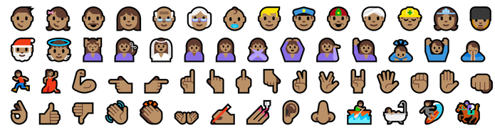 Novos emojis do Windows 10 com outros tons de pele para PC e celular (Foto: Divulgação/Microsoft)
