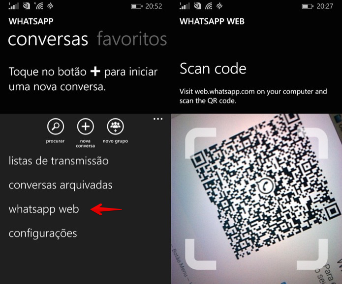 Ativando o WhatsApp Web no Windows Phone (Foto: Reprodução/Helito Bijora) 