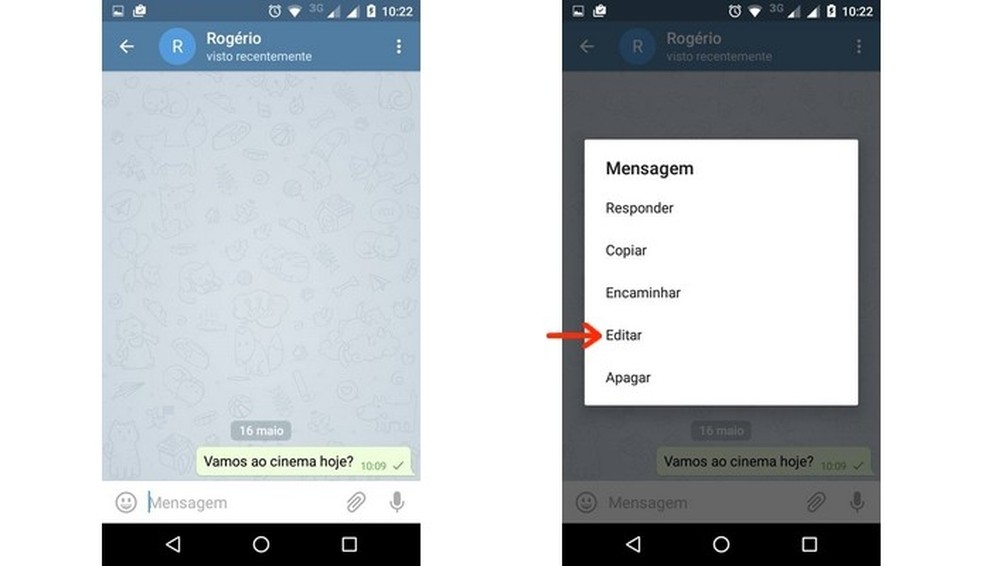 O Telegram permite editar mensagens já enviadas desde 2016 — Foto:  Reprodução/Raquel Freire
