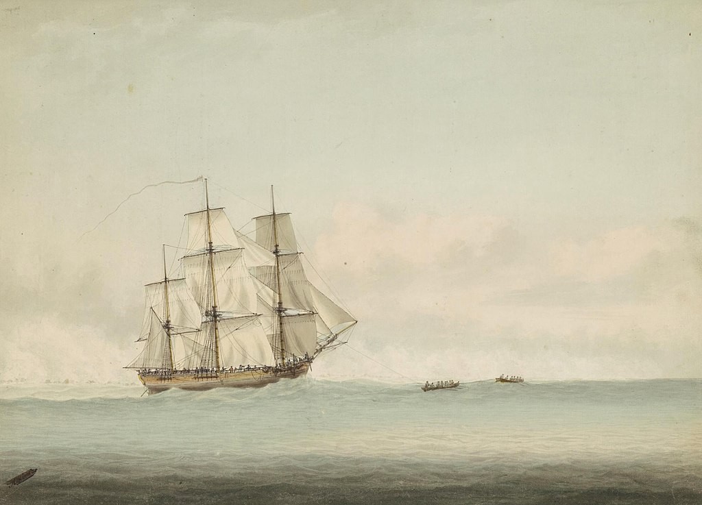 Interpretação artística do HMS Endeavour, comandado por James Cook no século 18 (Foto: Samuel Atkins/Wikimedia Commons)