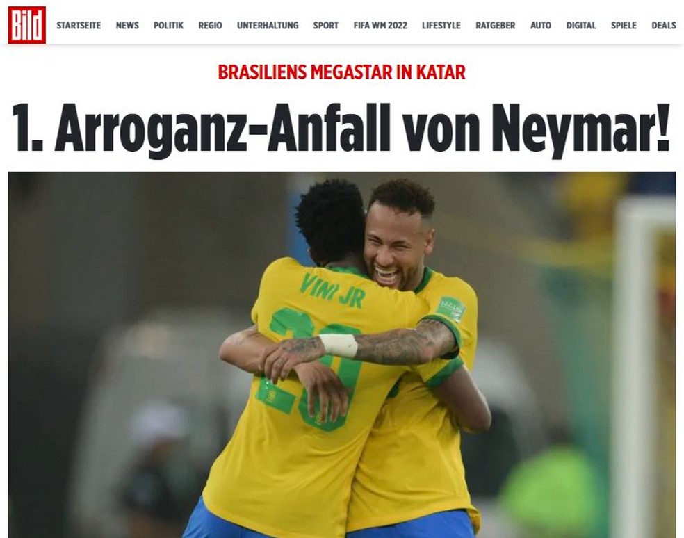 Bild chama Neymar de arrogante por postagem — Foto: Reprodução