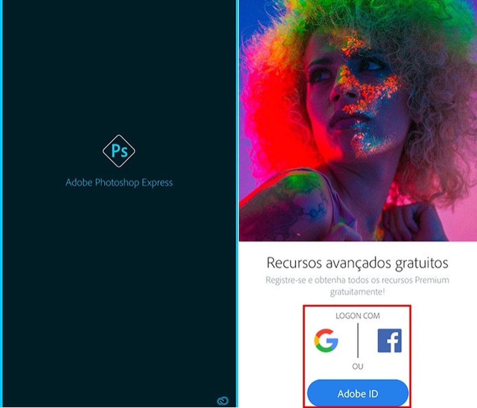Após instalar o aplicativo Photoshop Express, registre-se para acessá-lo pela primeira vez — Foto: Reprodução/Amanda de Almeida