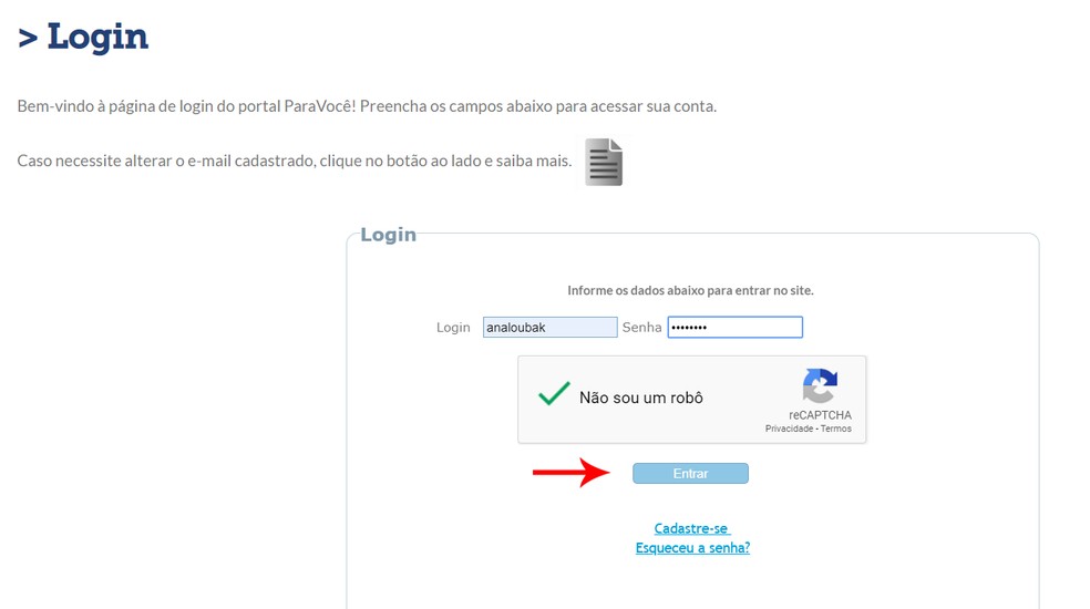 Tela de login no site RioCard Mais — Foto: Reprodução/Ana Letícia Loubak