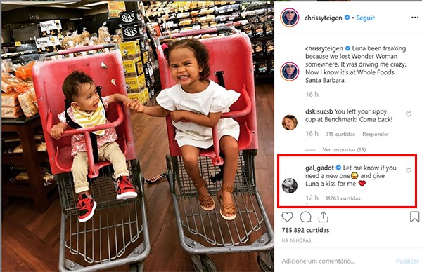 Filhos de Chrissy Teigen, Luna e Miles, e comentário de Gal Gadot (Foto: Instagram)