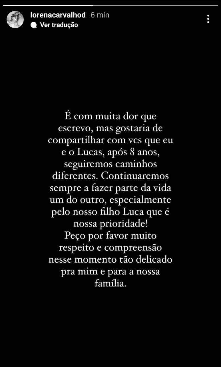 Lorena Carvalho fala de separação de Lucas Lucco (Foto: Reprodução/Instagram)