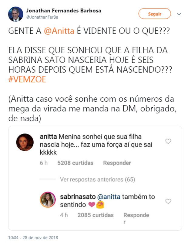  Repercussão do sonho de Anitta (Foto: Reprodução)