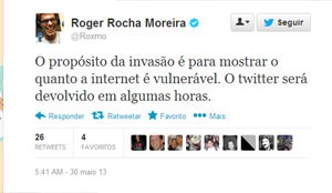 Conta de Roger, do Ultraje a Rigor, no Twitter foi invadida (Foto: Reprodução/Twitter)