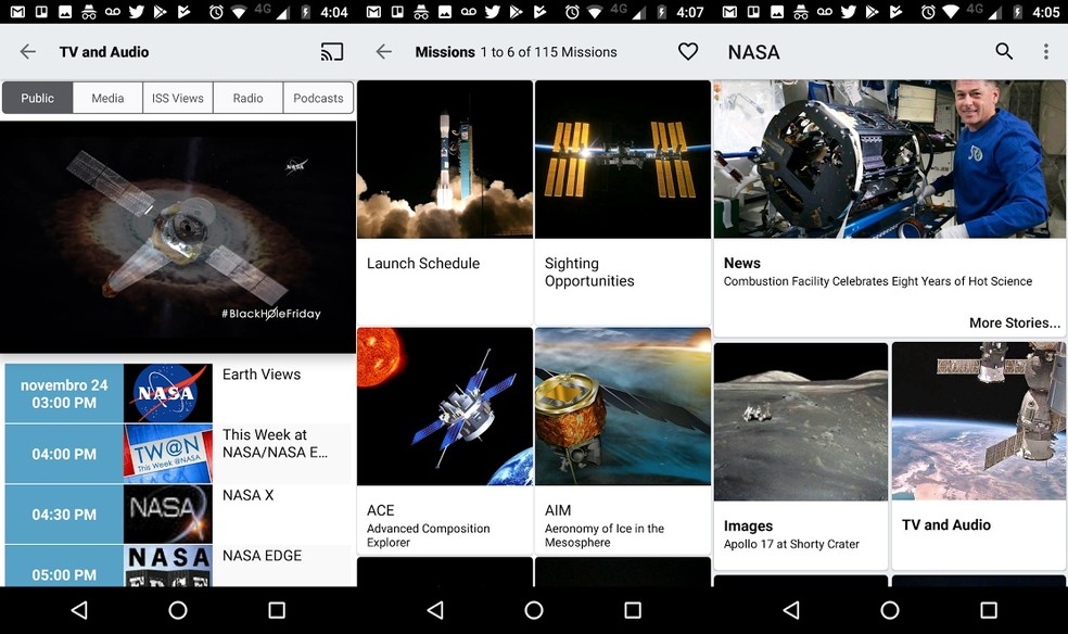 App da Nasa traz informações sobre a agência espacial americana (Foto: Reprodução/Bruno Soares)