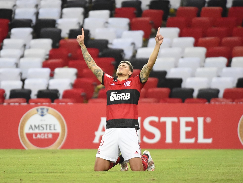 Pedro comemora seu gol no Flamengo x LDU de 2021  Foto: Andr Duro