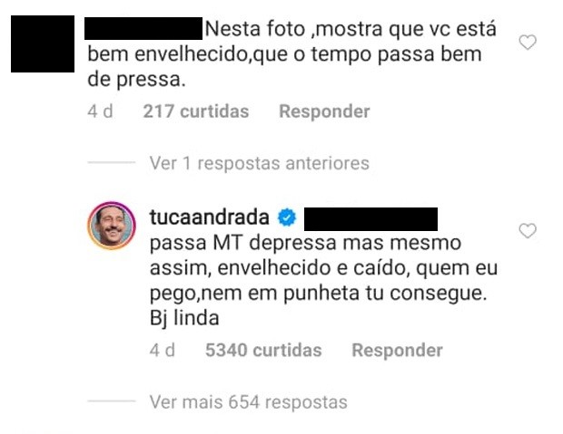 Tuca Andrada rebate seguidor após ser chamado de velho (Foto: Reprodução/Instagram)