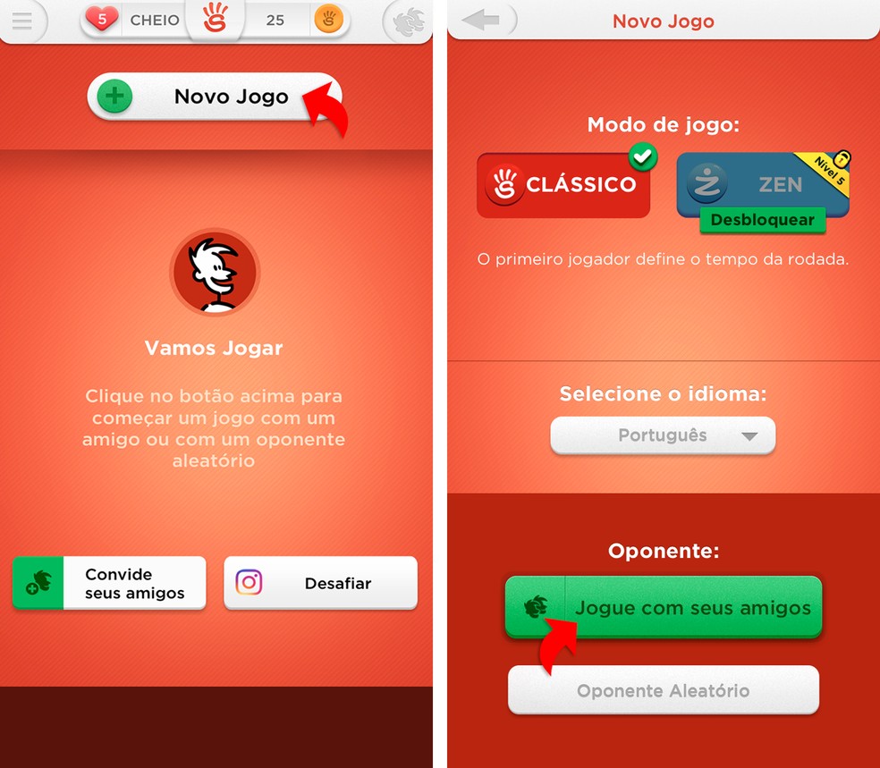 No Stop, clique em "Novo Jogo" e convide amigos para jogar ou desafie oponentes aleatórios — Foto: Reprodução/Giovanna Japiassú